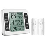 ORIA Fridge Thermometer, Digital Freezer Thermometer with Indoor Temperature Monitor and 2 Wireless Sensors, Refrigerator Thermometer with 3 Audible Alarm, Min/Max Record for Home, Restaurants, etc.