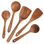 AOOSY Wooden Kitchen Utensils Sets, 5 Pieces Japanese Style Cooking Utensils Set Tools Non Scratch Heat Resistant Utensils Sets Including Wood Spatula Cooking Spoons for non-stick pans