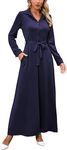 MsavigVice Maxi Dress for Women Floral Printed Casual V Neck Button Down Long Sleeves Loose Floor Length Dresses, Dark Blue10664-1, Small