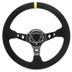 Spaorcco Yellow Stripe Racing Steering Wheel Suede Leather 12.5”320mm Aluminum Spokes Drifting Deep Dish Sports Steering Wheel with Horn Button