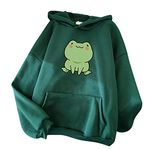 Akklian Women's Pullover Hoodie Cute Frog Print Winter Coat Drawstring Loose Fit Hooded Sweatshirt for Teen Girls with Pocket, Army Green, Small