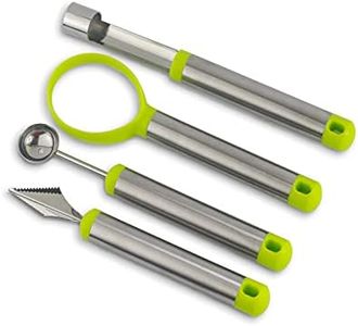 Owfvlazi Melon Baller Scoop Set,Watermelon Cantaloupe Scooper, Seed Remover,4 Pcs Stainless Steel Carving Knife Kit for Fruit, Vegetable, Salad, Ice Cream (green)