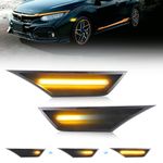 OPP ULITE Civic Side Marker Lights, Amber Sequential Flowing Turn Signal Switchback Light, Plug N Play, Smoked Len for Honda Civic 2016 2017 2018 2019 2020