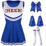 SATINIOR 4 Pcs Cheerleader Costumes for Women Adults Girls Cheer Uniform Outfit Fancy Dress for Halloween Party(Small,Blue)