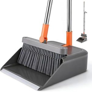 Broom and Dustpan Set, 51 inch Long Adjustable Handle Angle Broom and Dustpan Combo Set with Double Dustpan Teeth to Clean Hair for Home Kitchen Office Lobby Floor Garden, Orange&Grey