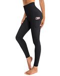 OUGES Womens High Waist Yoga Pants with Pockets Workout Running Gym Leggings(Black,M)