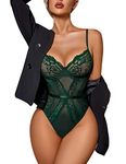 Avidlove Women's Floral Lace One Piece Lingerie Mesh Babydoll Teddy Lingerie Bodysuit Dark Green