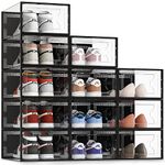 SEE SRPING XX-Large 12 Pack Shoe Storage Box, Clear Plastic Stackable Shoe Organizer for Closet, Shoe Rack Sneaker Containers Bins Holders Fit up to Size 14 (Black)