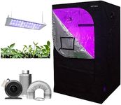 Sunstream Grow Tent Complete Kit Hydroponic Growing System Double Switch LED Grow Light + Carbon Filter Duct Combo + Grow Tent(Dual LED+80x80x160cm+4" Filter Combo)