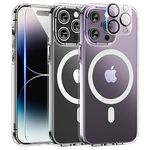 TAURI 3 in 1 Magnetic Case for iPhone 14 Pro [Military Grade Protection], 2 Tempered Screen Protector, [Compatible with MagSafe] Slim Cover 6.1 Inch - Clear