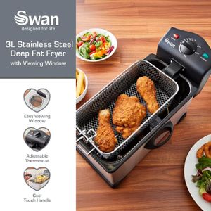 Swan 3L Deep Fryer – Stainless Steel Electric Kitchen Appliance