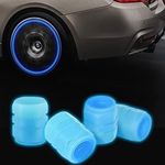 Careflection Car/Bike Wheel Tire Rim Air Valve Cap Radium Tyre Air Caps Cover Glow Radium Light Resistant Tire Pressure Caps, Universal for Car, Truck, Motorcycles, Bike (Blue)