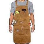 Upgraded Woodworking Shop Apron with Magnetic Pocket,Waxed Canvas Work Apron with Multiple Pockets for Men, Waterproof Shop Apron Cross- Back Strap & Adjustable from M to XXL