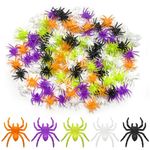 BEZANU Halloween Mini Spider, 100 PCS Colorful Plastic Realistic Fake Bugs Joke Party Prank Props for Halloween Party, Fools Day Decoration (5 Colors, 22mm/0.8in)