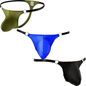 Faringoto Tanga da uomo e G Strings Biancheria intima da uomo a vita bassa Solid Slip, nero+verde+blu reale, L
