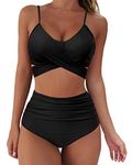 RXRXCOCO Women Wrap Bikini Set Push Up High Waisted 2 Piece Swimsuits Plus Size Swimwear Black