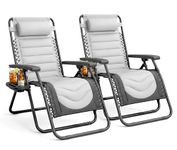 KEPLIN Set of 2 XXL Premium Heavy Duty Padded Two Tone Zero Gravity Chairs - Luxurious Garden Recliners, Adjustable Headrest, Cup & Phone Holder, Foldable, Patio Sun Loungers - 150kg Weight Capacity