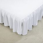 Ruffled Bed Skirts with Split Corners, Elegant Microfiber Fabric Full Bed Skirt 14 Inch Drop Platform Wrap Around Gathered Bedding Bed Skirt (White, Queen(60 * 80"))