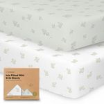 Pack and Play Sheets Fitted, 2-Pack Mini Crib Sheets - Pack N Play Sheets, Organic Fitted Crib Sheet for Pack and Play Mattress, Playard Baby Crib Sheets, Crib Sheets Neutral for Boys, Girls (Elly)