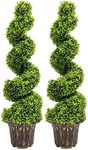 BPIL 3FT Artificial Spiral Twist Topiary Tree Set of 2, UV Resistant, Decorative Faux Plant for Indoor and Outdoor Use – Ideal for Home, Office, and Commercial Spaces