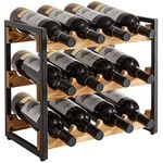 IBUYKE Industrial Wine Rack, Countertop Storage Organizer, Free Standing with Metal Frame, 3 Tier 12 Bottles, Ideal for Home Bar Display, Kitchen, Dining Room, Pantry, Cabinet, Vintage Black, TMJ904H