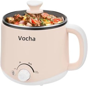 Vocha Pentola elettrica con funzione Keep Warm, padella elettrica antiaderente da 1,6 l, fornello da viaggio portatile, mini fornello multi-cottura per pasta tagliatelle, zuppe, uova sode, (beige)