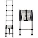 Telescopic Ladder 3.8M Stainless Steel Extension Multi-Purpose Portable Loft Step Ladder with Non-Slip Rubber Feet 150kg Capacity for Indoor Outdoor Activities, EN131 Certificated