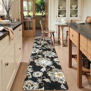 Lahome Floral Black Rug Runner - Runner Rug for Hallway 2x10 Non-Slip Stain Resistant Washable Runner Rugs for Kitchen Floor, Paisley Print Accent Ultra-Thin Carpet Runners for Bedroom Foyer Entryway