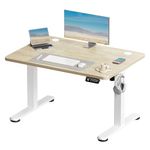 Devoko Electric Standing Desk 100x60cm Sit Stand Table Height Adjustable Desk with Backpack Hook and Memory Smart Panel, Home Office Table with Splice Board, Beige