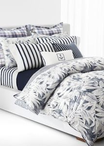 Lauren Ralph Lauren Evan Blue Palm Floral Stripe 3 Pc King Duvet Cover Set Bedding Bed Spread (King (U.S. Standard))
