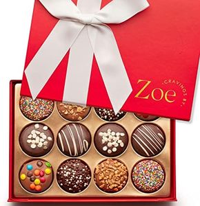 CRAVINGS BY ZOE Gourmet Chocolate Covered Cookie Gift Basket | 12 Count | Mothers Day Gifts | Chocolate Candy Gift Box | Food Gift, Birthday Gifts for Women Men Mom Dad Adults Couples Families