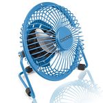 O2COOL 4" USB Personal Desk Fan – Portable Mini Table Cooling Fan - Plugs into Computer - Adjustable 360° Tilt, Quiet, Rubber Grip Feet - Blue