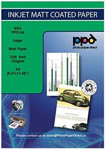 PPD Inkjet - A4 x 100 Hojas de Papel Mate de Calidad Fotográfica 120 g/m² - Secado Instantáneo - Para Todas Impresoras de Inyección de Tinta - PPD-54-100