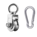 Penkwiio Swivel Pulley 360 Degree Rotation Traction Wheel 304 Stainless Steel Cable Pully Block & Carabiner Heavy Duty for Washing Line/Rope Loading 500kg Gym