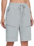 MoFiz Ladies Hiking Cargo Shorts Quick Dry Golf Active-wear Athletic Shorts 9" Lightweight Workout Joggers Running Walking Summer Shorts Zip Pockets Light-Grey Size US XL