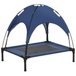 PawHut 76cm Elevated Dog Bed Cooling Raised Pet Cot UV Protection Canopy Blue