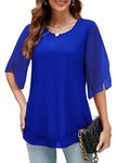 Oyamiki Womens Tops Casual 3/4 Sleeve Chiffon Blouse Femme Dressy Trendy Summer Dark Blue L