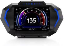 AZIJYV Obd2 Gauge Display with Speed, Heads Up Display for Cars P24, Fuel Consumption, RPM, Overspeed Alarm, OBD+GPS Digital Speedometer Suitable for All Car