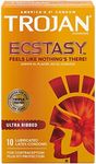 TROJAN Ultra Ribbed Ecstasy Lubricated Condoms, 10 Count