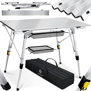 KESSER® Table de Camping Pliante | Table de Camping Pliable avec Cadre en Aluminium | Table Pliante avec réglage de la Hauteur et Sac de Transport avec Sangle, 90 x 53cm - BIS 30 kg, Silber