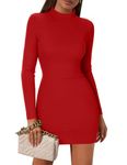 Zeagoo Knitted Dresses Womens Casual Bodycon Mock Neck Jumper-Dress Autumn Winter Ladies Elegant Long Sleeve Midi Dress Christmas Sweater-Dresses Red M