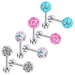 Hypoallergenic Earrings for Women Girls Flat Backs Little Girl Screw Back Ball Earring with Safety Screw on Backs Stainless Steel Tragus Stud Earring Set ZHIYAOR, surgical steel Rhinestone epoxy