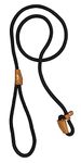 Vama Leathers I British Style Training Leash Slip Leash I Adjustable Length I Strong & Durable Training Show Leash I Soft Nylon Rope I Leather Trims I Made in India I 5 Feet X 1 CM I Black.