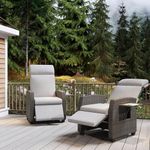 Hipicute Indoor Outdoor Wicker Recliner Chair with Flip-Up Table Air Pump 155° Lay Flat, Adjustable Wicker Lounge Recliner Chair with Independently Backrest and Footrest Set of 2