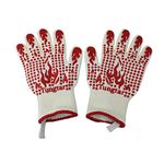 Ove Gloves mit BBQ Heat Proof Oven Mitts 11Inch 1472℉ guantes para Caliente Grill Proof Heat for Men Women BBQ Gloves Bake Gift Set Cooking Gloves for Cooking Grilling Baking Welding (White Red)