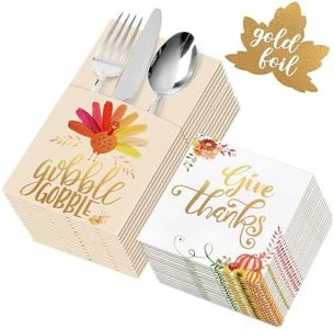 Thanksgiving Napkins - 54 Pcs Thanksgiving Cutlery Holder and Napkins Set - Give Thanks Table Decorations for Autumn Fall Harvest Wedding Dinner Party Supplies Disposable Centerpiece Decor