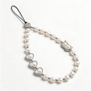 Casecond Phone Charm Beaded Strap Cute Cell Phone Wrist Straps String Accessories Hand Aesthetic Lanyard Wristlet Chain for iPhone 17 Pro Camera Case AirPods Bags Keychains Women Girls Classic Pearl