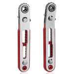 Bestgle 2 Pcs Mini Ratchet Wrench Set Flat Head & Elbow Head Cr-V Steel Reversible Ratcheting Wrenches with 1/4" Hex Drive Socket High Torque Offset DIY Hand Tools for Screwdriver Bits