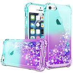 Gritup Gradient Glitter Liquid TPU Case for iPhone 5/5S/SE with HD Screen Protector - Teal/Purple