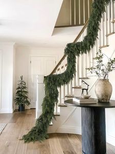 6PCS 9FT Christmas Cedar Garland, Realistic Thick Soft Artificial Pine Greenery, Full Lush Faux Cedar for Fireplace Mantel Staircase Railing Front Door Porch Window Indoor Outdoor Holiday Home Decor
